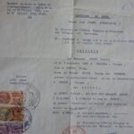 RL: Father's death certificate, from the hospital of Budzyn camp, 1944. Document reissued by French government, 1952