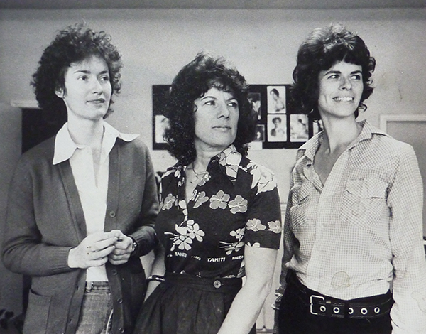 UO: The team at Virago from left to right: Harriet Spicer (joint MD), Carmen Callil (founder), UO (joint MD), taken by the Guardian when Virago published its first list, Wardour Street, London, 1975