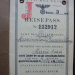 WK: Parents' 'J' passport. “The red ‘J’ was a forerunner of the yellow star, which is meaningless but it should be humiliating and so on. And there is also the addition that every Jewish male had to have ‘Israel’ as a- as a first name, and every Jewish female, ‘Sarah’, which was put in duly to, to have probably the same effect as the red star. Basically meaningless, but it should show that they are masters and, and we are subdued.”