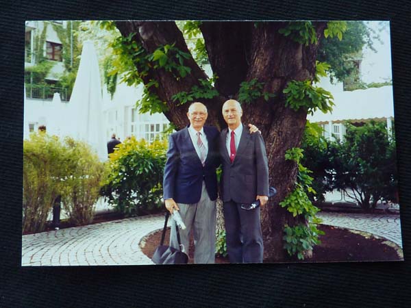 KM: Standing with old school friend Hans Rothschild in front of the chestnut tree in the courtyard of the Jawne school, Cologne