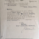 JF: Letter informing JF's mother of his father's release from internment on the Isle of Man, 1941