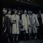 KM: Jawne girls, with their teacher Klibansky, at the train station in Cologne, about to travel to the UK, 1939