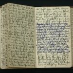 ES: Aunt's Theresienstadt diary 1942-3. "And you can see the crossed out writing, which she did afterwards, for fear it would fall in the hands of the censors, who would have punished her for it, she even said it may have cost her her life for it."