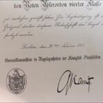 JG: Document stating his paternal grandfather Isidor Goldschmidt received the Order of the Red Eagle fourth class. Photo 1917 in Dortmund.