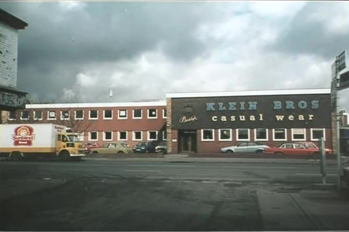 AK: The factory of Gershon and Alexander Klein called Klein Brothers Casual Wear Ltd, Liverpool Street, Salford, 1985