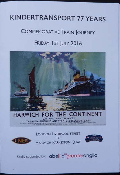 HN: "On July 1st [2016] there was a special commemorative train, Kindertransport train, laid on, from Liverpool Street Station to Harwich. It was to commemorate the journey that we made, coming from Holland to Harwich and Liverpool Street Station. We had a very nice day there. I met quite a lot of Kinder. I shall always remember this day."