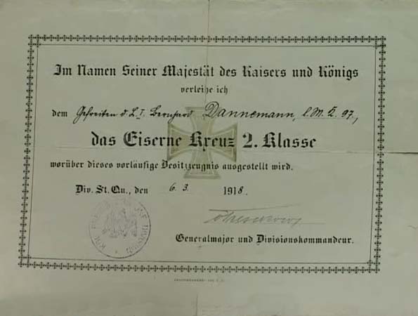 EK: Father's Iron Cross certificate