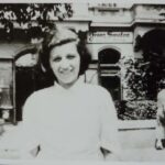 WK: Sister Ruth (Ruthie) outside the family house in Vienna, Seven Ausstellungsstrasse, early 1938. "She was a lovely person. Unfortunately she was too young to get a working permit, and too old to go to- on to the Kindertransport. So she stayed in Vienna. Went to Theresienstadt and died in Auschwitz."