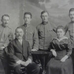 HE: HE’s paternal grandparents Fantl, standing from left, eldest son Otto, her father Rudolf, Josef, Richard, Jindrichuv Hradec, around 1914