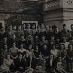 HS: The first joint weekend of the Youth Group of the Liberal Movement and the Youth Group of the Reform Movement, Hunstanton, ca1947, HS right in the middle. "The fellows behind me have very kindly shushed my hair up so I look like a teddy bear or something or a Shockheaded Peter."