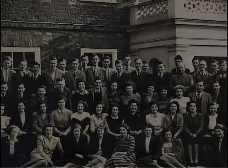 HS: The first joint weekend of the Youth Group of the Liberal Movement and the Youth Group of the Reform Movement, Hunstanton, ca1947, HS right in the middle. "The fellows behind me have very kindly shushed my hair up so I look like a teddy bear or something or a Shockheaded Peter."