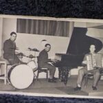 RH: 69 Company company band, swing trio. RH on piano accordion, Billy Franklin on piano, John Franks on drums. Darlington ca1942
