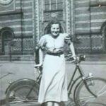 FP: Friend, Eva Baum in front of Bytom synagogue, ca 1938. The synagogue was soon after burnt down during the November Pogrom, November 1938