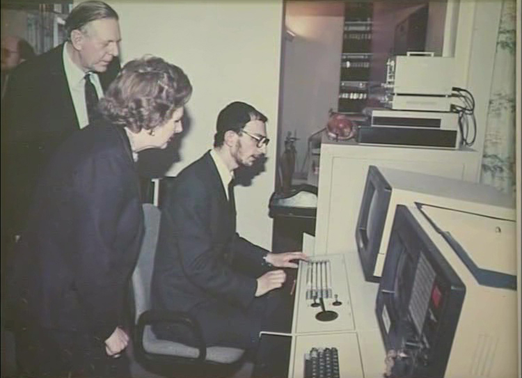 BK: Dr. Richard Klipstein, Berta’s son, with Mrs Thatcher and Donald Longwood, demonstrating a molecular resonance machine at the Brompton Hospital. London. March 1987