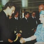 RL: Son Jonathan on the cruise liner, QEII meeting her Majesty Queen Elizabeth, ca. 1995.