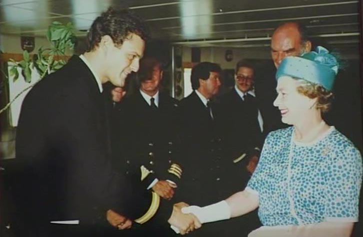RL: Son Jonathan on the cruise liner, QEII meeting her Majesty Queen Elizabeth, ca. 1995.