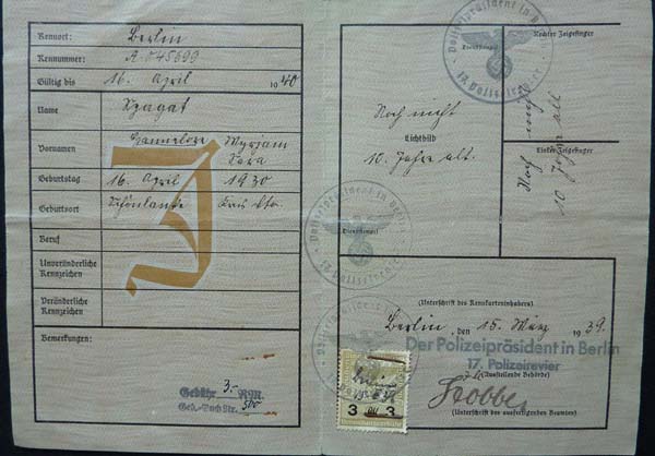 HN: Jewish identity card. "there’s an added name, which is ‘Sarah’. All the Jewish females had the name ‘Sarah’ ...included, and also all the males had the name of ‘Israel’"