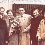 GV: Gerta with flowers after her graduation, from left: uncle Arnold, mother-in-law Helena, Gerta, “Rudi”, his step-sister Fanci, uncle Arnold´s wife Terka, Prague, 1950