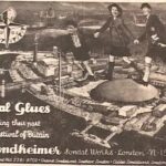 ES: Advertisement poster for father’s business ‘Sondal Glues’, at the time of the Festival of Britain in the Exhibition, 1951