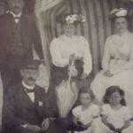 VM: Great-grandmother's family on a seaside holiday in Heringsdorf. "The family went there for many years, and I remember going there as a small child." VM's great grandmother sitting in the basket chair on the right, great-grandfather standing on the left, and their cousins. VM's mother is the child on the right.