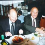 RL: Celebrating 70th birthdays with his twin brother Frank, London. "I didn't meet my brother all that frequently. But we spoke every day on the phone. But we did at least meet annually during our birthdays."