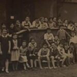 BG: Jewish school, Munich, 1936, BG resting her hands on her knees and bending forwards. "I am with all the rest of the class, most of whom, of course did not survive; I think out of the whole class only four of us survived."