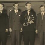 AF: The winning team of the EBU Teams of Four Congress (English Bridge Union), l-r Maurice Blank, AF, Archie Preston and Hymie Reece. Blackpool, 1950s
