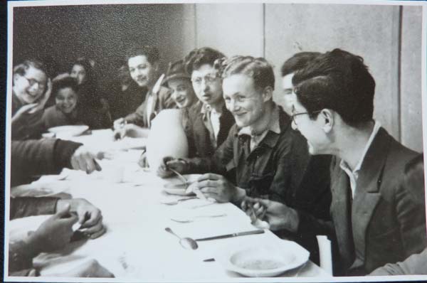 WK: In the dining room of Tralee Farm or Goldin’s Farm where WK stayed with other refugees after his arrival in Britain, ca 1941. WK is the last one facing the camera