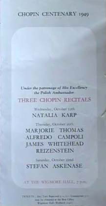 NK: Chopin centenary recital programme, 1949