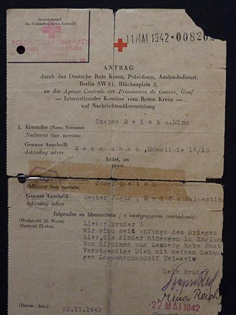 ER: Only communication from parents, already in the Warsaw ghetto, 22 May 1942. "And they do say here that we, the three boys, are now in England. We’ve never heard from them again."
