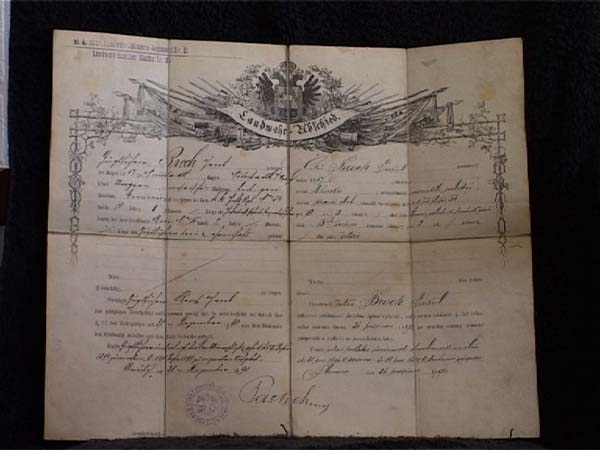JB: Grandfather's discharge papers from Austrian army, 1890