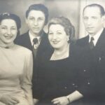 BS: At the time of his barmitzvah, sister, BS, mother, father, Ealing Synagogue, 1948