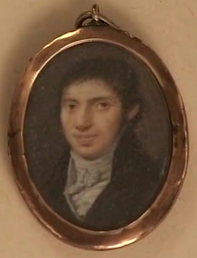 KH: Ancestor Michel Henriques, born in Glückstadt ca 1680, also known as Michel Hoffaktor, Michel Tabakspinner, Michel Glückstadt or Michel Portuguese. The back of the portrait contains a hair sample & some diamond splinters arranged in an H for Hinrichsen.