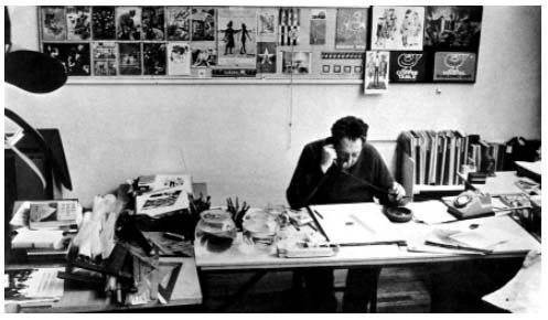 George Him, an outstanding designer, at work in his studio, 1966