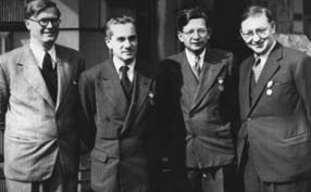 The investiture of Sir Rudolf Peierls, (2nd from right) with colleagues, 1946