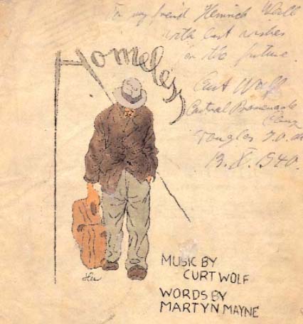 The plight of the interned refugees was reflected in songs like Homeless, written and performed by internees at the Central Promenade Camp, Isle of Man in October 1940